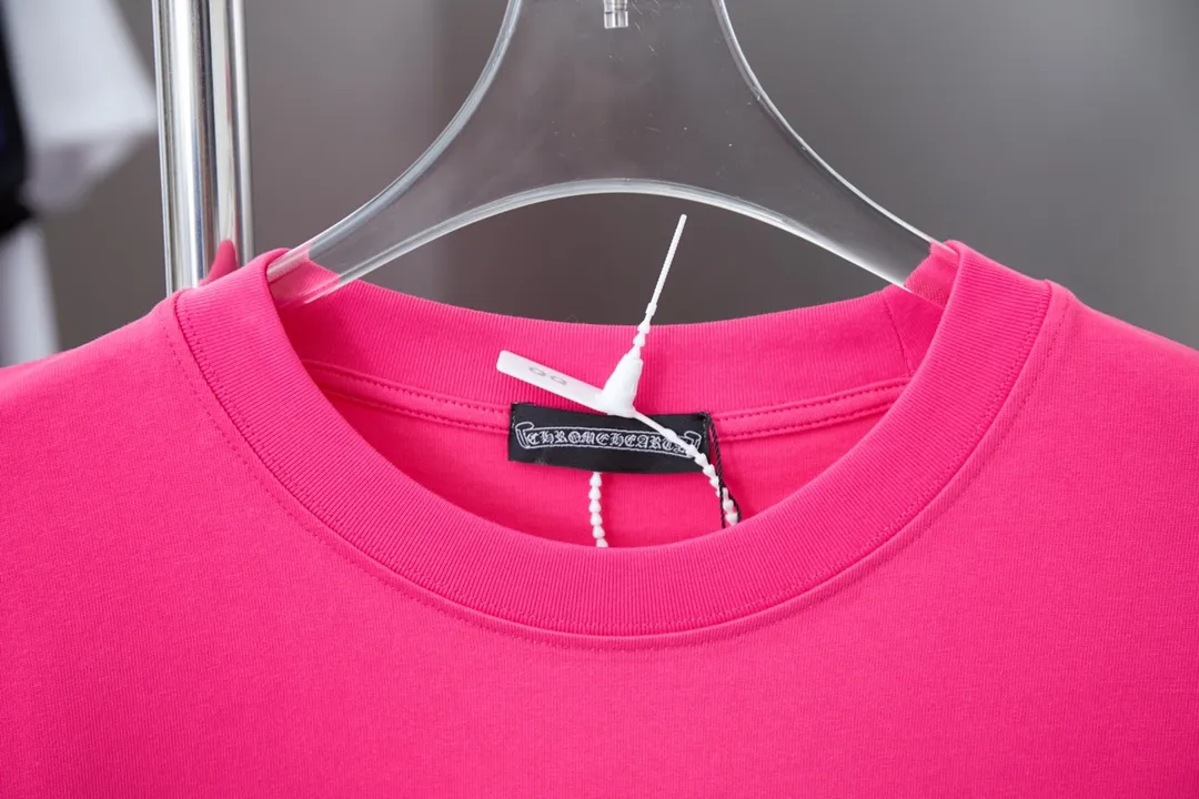 🅿️210 Ch*ome Hearte CH 25SS early spring new model, silicone printed hot diamond short sleeves, light luxury, essential item for daily commuting for men and women, correct version, welcome to compare, detailed features · 320g 100% pure cotton double yarn jersey fabric · Custom dyed in the same vat, special thickened 32 count double strand 1X1 thread · Digital direct printing cross✝️➕Imported Australian matte pearlescent diamonds➕Three-dimensional silicone heart pattern · Double-needle stitching across seams · Original main mark washed tag brand moisture-proof paper packaging Color: Black/White/Blue/Rose Size: S/M/L/XL